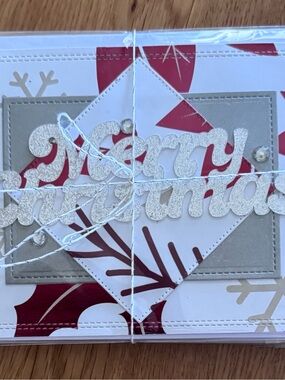 Handmade Christmas Cards - Set of 6 - Holiday 'Merry Christmas' Silver & Red